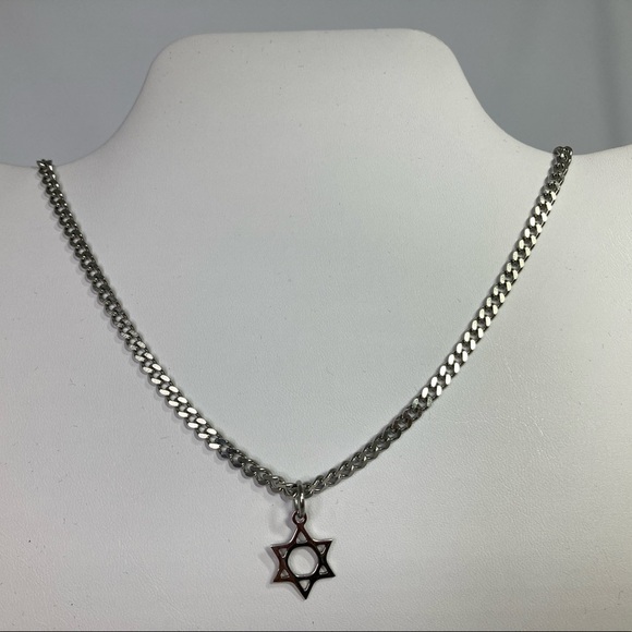 STAR of David Curb Link Stainless Steel Necklace - Picture 1 of 11
